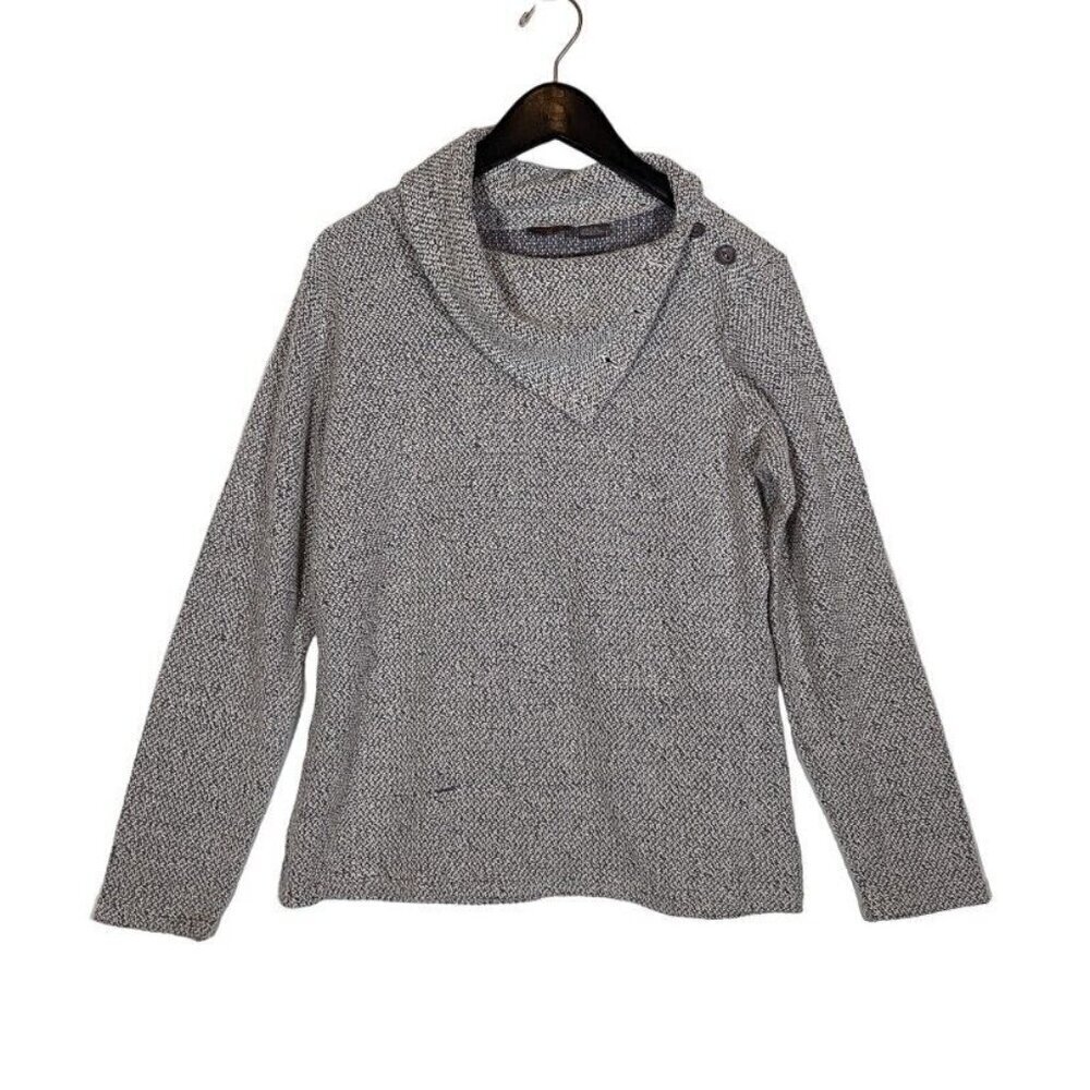 Merrell Women's Gray & Cream Cotton Helio Long Sleeve Cowl Neck Top Size L Asym